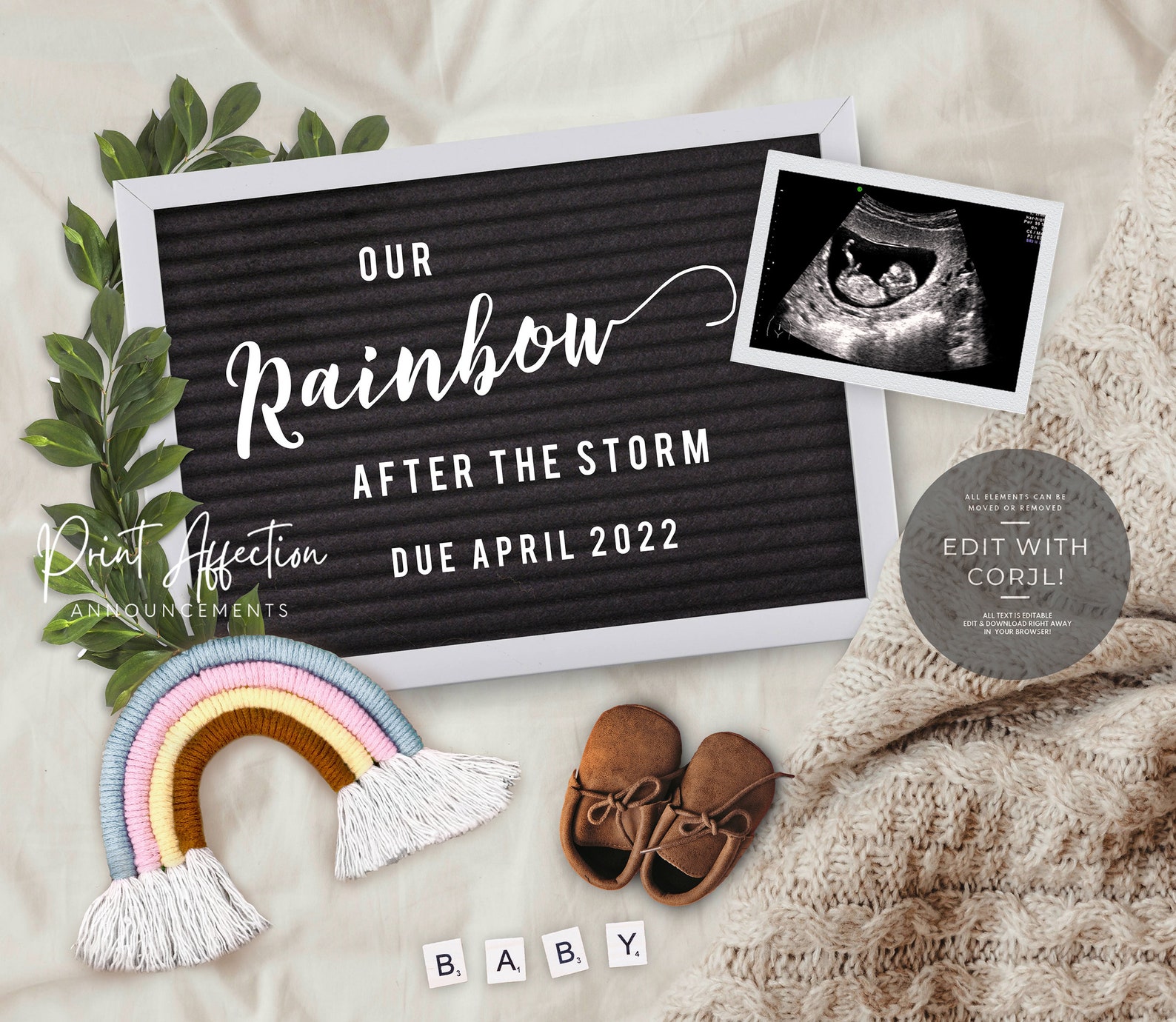 Rainbow Baby Pregnancy Announcement Digital for Social Media Etsy