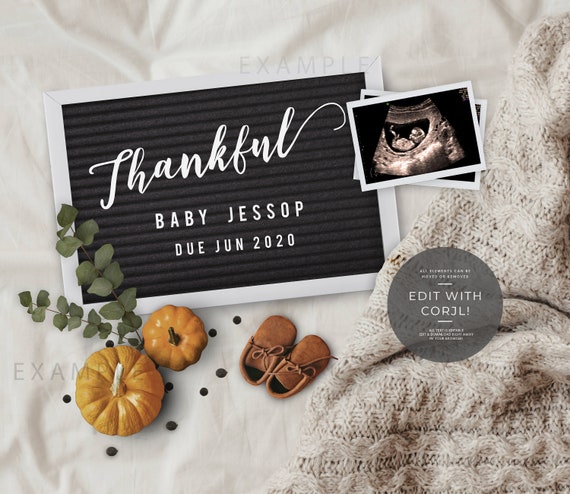 Editable Autumn Fall Pregnancy Announcement Thanksgiving