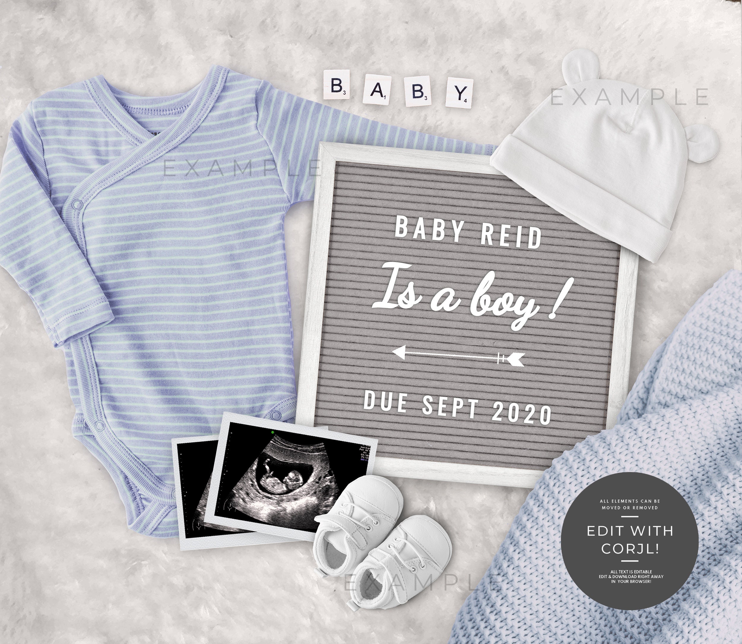 Social Media It's a Boy announcement Editable Pregnancy Announcement Digital Image Gender Reveal Blue Digital Image Baby Boy