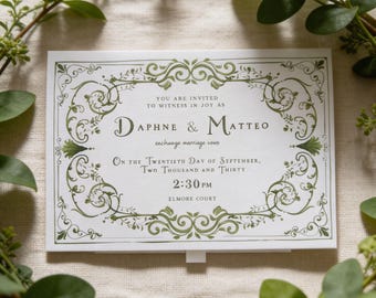 Whimsical Garden Greenery Wedding Invitation – Handmade Pull-Out Insert, Whimsy CottageCore Style - A6