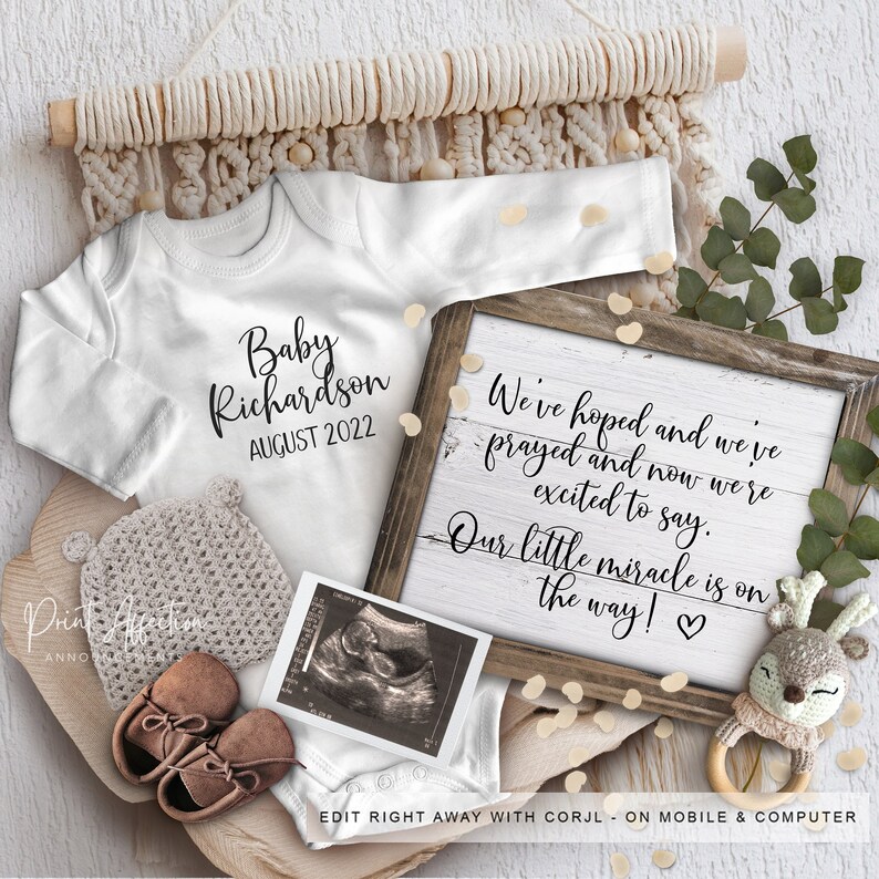 Digital Pregnancy Announcement With Rustic Wooden Board | Etsy