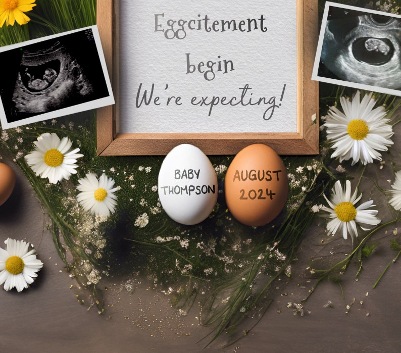 Easter Pregnancy Announcement, Wildflower Daisies, Digital Announcement, Social Media Announcement, Edit with Corjl image 2