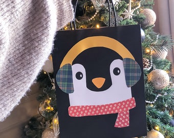 Printable Christmas Gift Wrap Face - Cut & Stick Penguin Christmas Wrap PDF