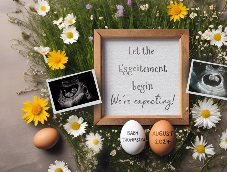 Easter Pregnancy Announcement, Wildflower Daisies, Digital Announcement, Social Media Announcement, Edit with Corjl image 3