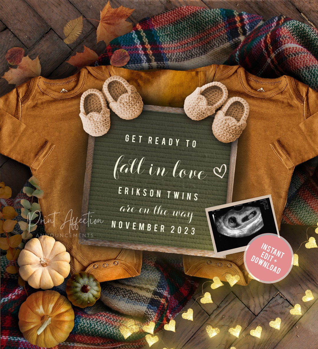 Digital Twin Thanksgiving Pregnancy Announcement, Autumn Announcement