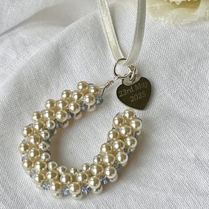 Bridal Bouquet Charm: Lucky Horseshoe, Pearls & Crystals, Something Blue