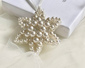 Pearl/crystal small 3D Star Wedding Bouquet Charm hand made decoration/ ornament personalised  gift Stocking filler Xmas gift Light catcher