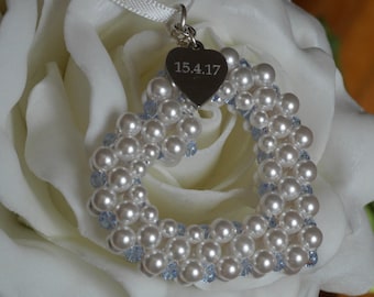 Something Blue Small Wedding Charm Hand made pearl & crystal love heart / bouquet charm / gift with optional personalised charm.