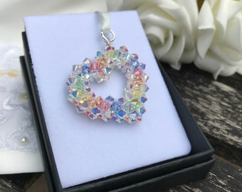 Rainbow Crystal Heart,Small  Bouquet Charm, Crystal Love Heart, alternative wedding charm, Brides Gift, personalised Bridal Shower Gift