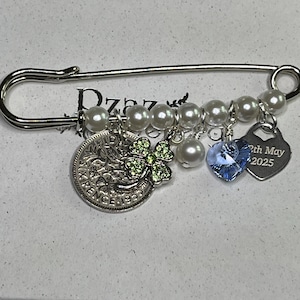 Wedding Keepsake, Personalised, Traditional, Something Old, New, Borrowed, Blue, Lucky Irish Shamrock 4 Leaf Clover Sixpence, Gift for Bride