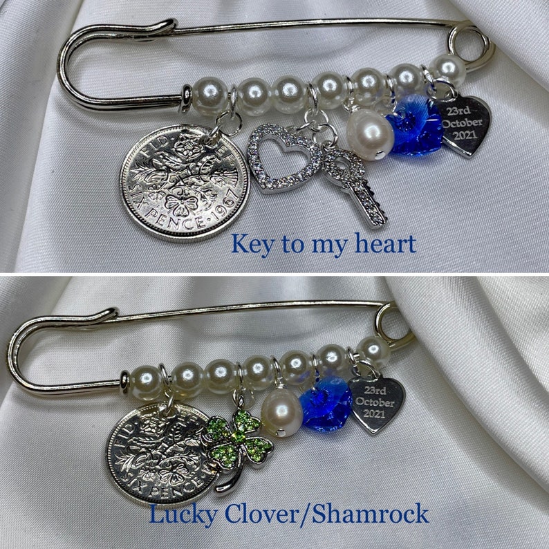 Wedding Keepsake, Personalised, Traditional, Something Old, New, Borrowed, Blue, Lucky horseshoe, Sixpence, Natural Pearl, Gift for Bride image 9