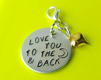 Love You to The Moon and Back charm | Planner Charm | Handstamped 1" aluminum round | Aluminum Charm