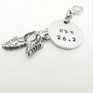 Marathon Distance Planner Charm, handstamped 1&quot; round aluminum charm, shoe charm, marathon, sneakers, sports