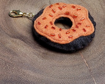 planner charm, felt charm, donut charm, Halloween, pumpkin, orange, beaded