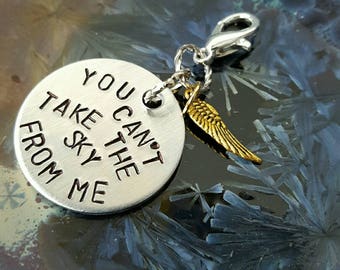 You Can't Take The Sky From Me charm, handstamped 1" round aluminum charm, Planner Charm, wing charm, charm for notebook