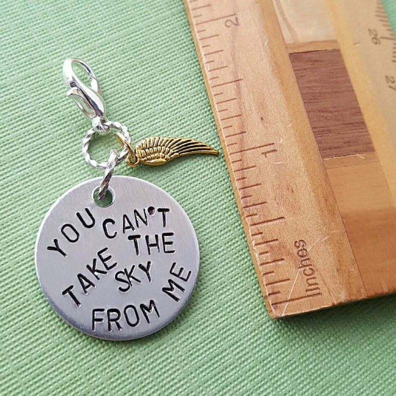 You Can't Take The Sky From Me charm, handstamped 1 round aluminum charm, Planner Charm, wing charm, charm for notebook image 3