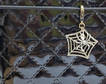 Spider on Web Planner Charm, Web Charm, Antiqued Brass Charm, Silver Spider, Charm for Notebook