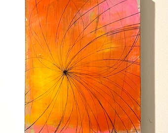 Abstract Acrylic Painting Titled Shiny Petals - Original Abstract Art - pink and orange painting