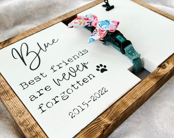 Pet Memorial Sign | Personalized Dog Collar Holder | Rainbow Bridge Keepsake Gift