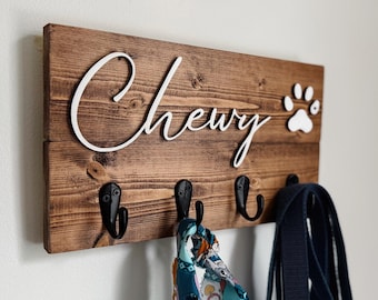 Custom Dog Leash Holder and Entryway Organizer with Hooks | Dog Lover Gift