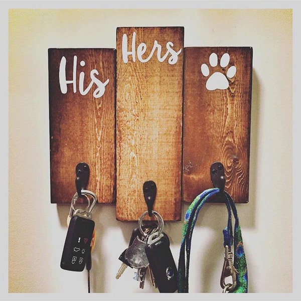 Dog Leash Holder | Entryway key holder | Dog leash sign | His hers key hooks for wall | Dog Mom Gift | Pet Lover Accessories and Dog Decor