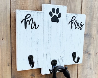 Mr & Mrs Pawprint Key Holder/Dog leash/Key holder/Wedding Gift/Dog lover Gift 