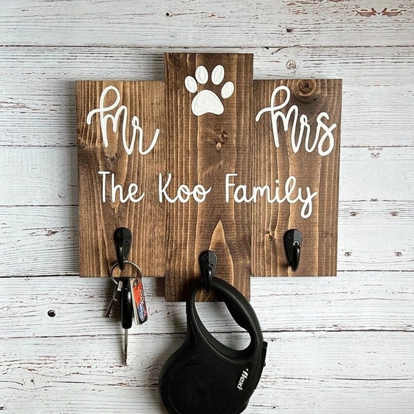 Personalized Mr & Mrs Dog Leash Holder | Wedding Gift for Dog Owners | Pet Entryway Hooks