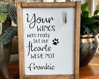 Pet Memorial | Wood Sign with Hook | Sympathy Gift for Pet Owner | RIP Dog or Cat Collar Remembrance | Wood Sign With Inspirational Quote