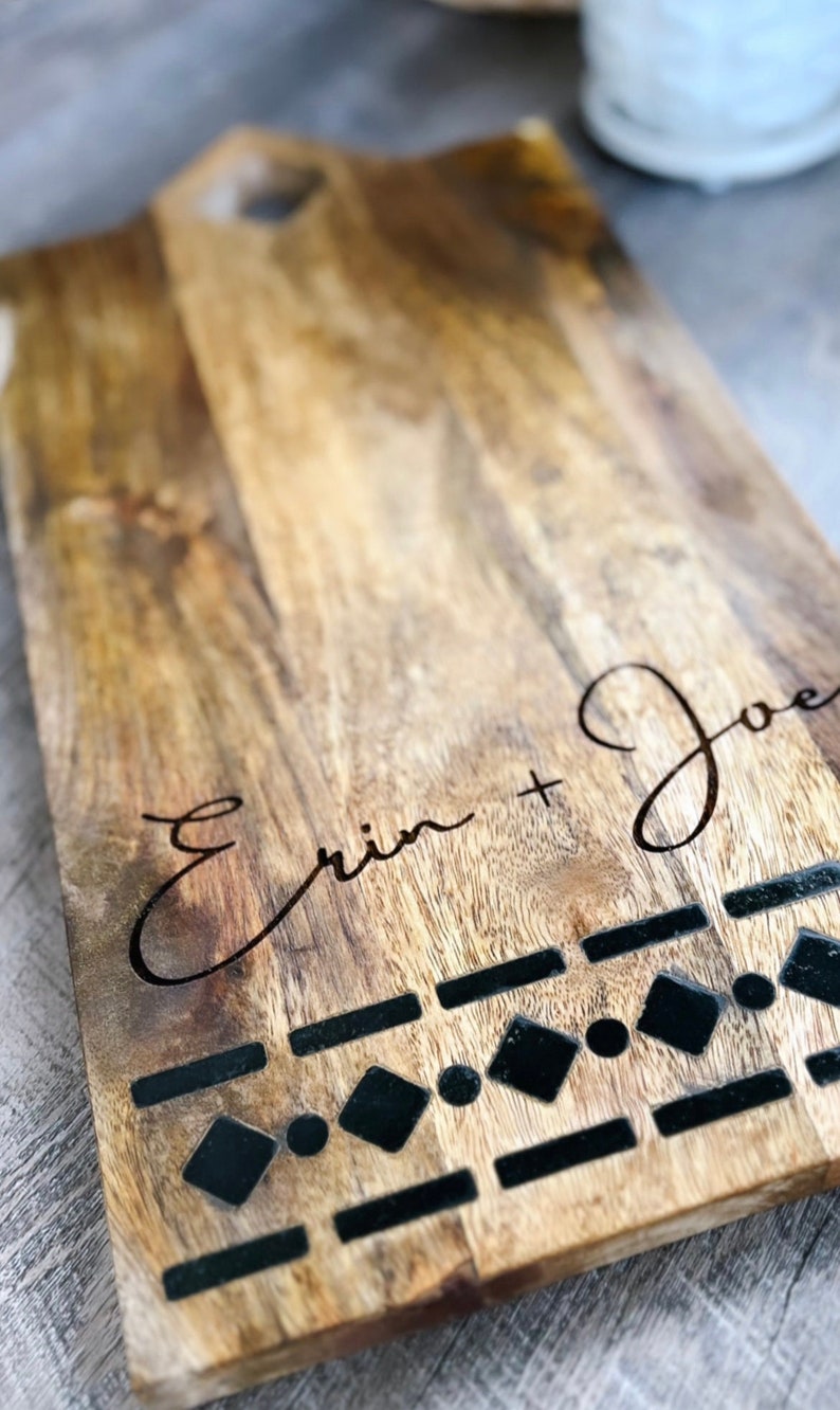 Wedding Gift for a Couple Personalized Charcuterie Board With Marble Last Name Engraved Cheese Board Customized Serving Board image 4