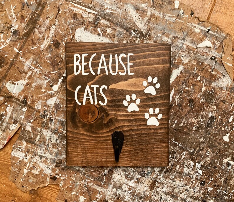 Lint Roller Holder / Because Cats and Dogs Stained Wood Sign / Etsy