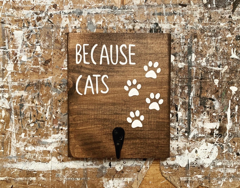 Lint Roller Holder / Because Cats and Dogs Stained Wood Sign / Etsy