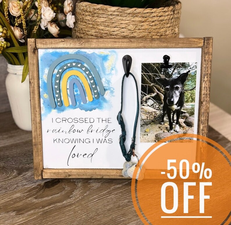 Clearance Sale 50% off Sold As-Is Pet Memorial Wood Sign Sympathy Gift for Pet Owner RIP Dog or Cat Collar Remembrance image 1