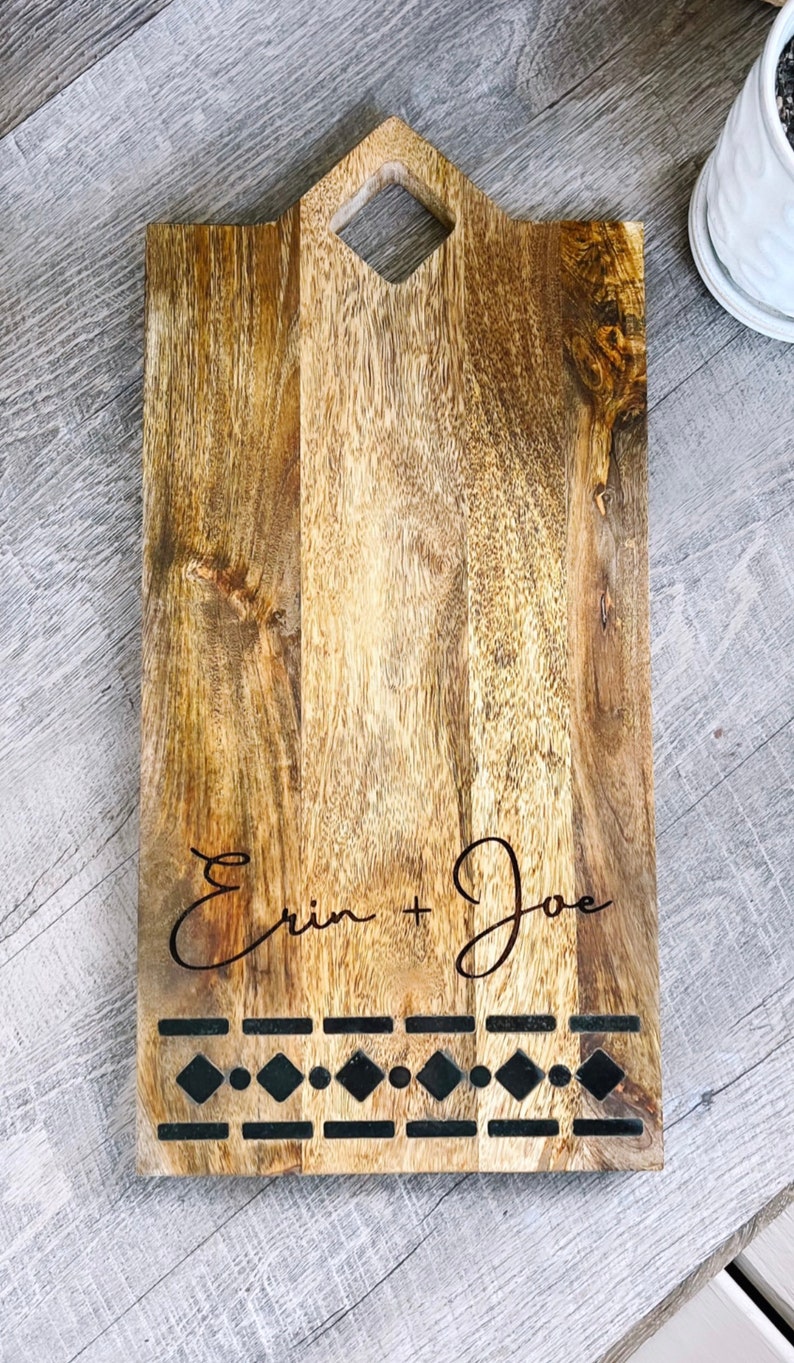 Wedding Gift for a Couple Personalized Charcuterie Board With Marble Last Name Engraved Cheese Board Customized Serving Board image 5