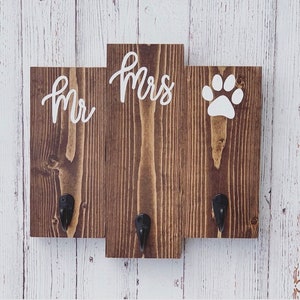 Mr and Mrs Wedding Gift Bride, Groom and Dog Engagement Present Unique Bridal Shower Gift Idea for a Couple Paw on the right