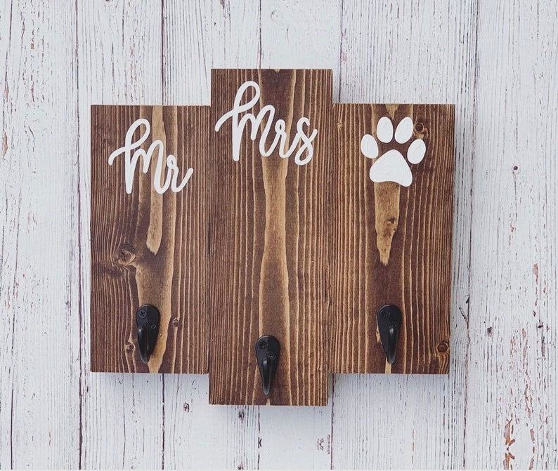 Mr and Mrs Wedding Gift Bride, Groom and Dog Engagement Present Unique Bridal Shower Gift Idea for a Couple Paw on the right