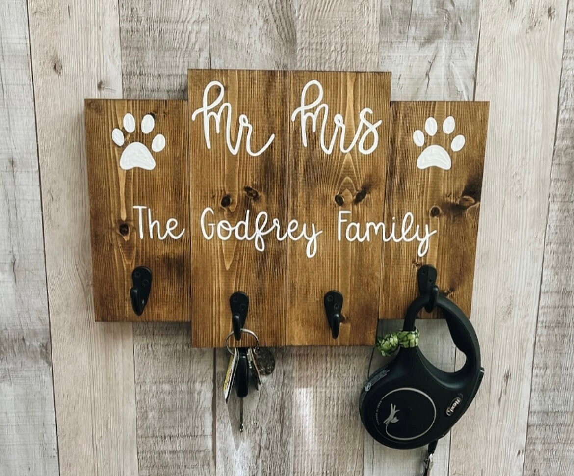 Personalized Key Ring Holder, Key Holder, His Hers Ours Dog Paw