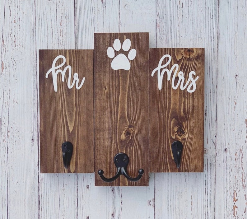 Mr and Mrs Wedding Gift Bride, Groom and Dog Engagement Present Unique Bridal Shower Gift Idea for a Couple Paw in the middle
