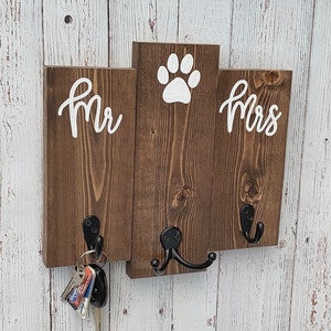 Mr and Mrs Dog Leash Holder | Wedding Gift, Entryway Organizer