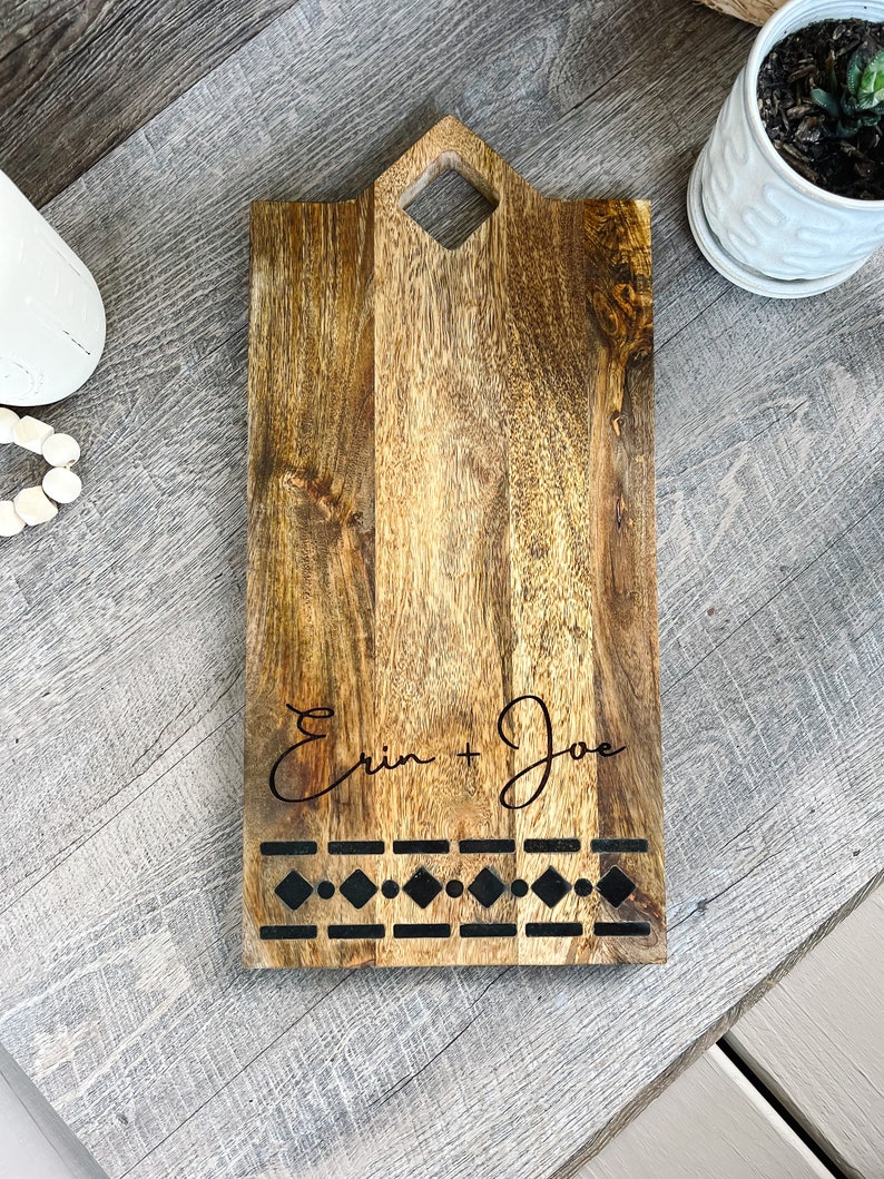 Wedding Gift for a Couple Personalized Charcuterie Board With Marble Last Name Engraved Cheese Board Customized Serving Board image 3