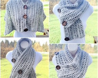 Écharpe multidirectionnelle à 3 boutons et motif crochet