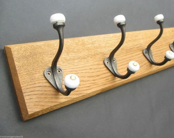 UK Handmade Solid Oak Wood Rustic Wooden Wall Mounted Hat and Coat Hook Rail Rack Hanger Coat Rail Antique iron Gloucester Cast iron hook