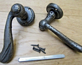 HAMMERED CAST IRON rustic lever on rose door handles old vintage Industrial antique iron finish