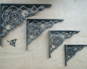 PAIR of COBWEB  Cast iron antique old Rustic vintage retro scaffold shelf brackets Shelf Bracket ornate decorative fancy