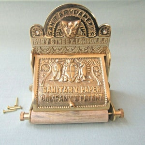 SOLID BRASS Bury ST London Sanitary Paper toilet roll holder rustic vintage antique ornate fancy old style roll holder loo wc holder