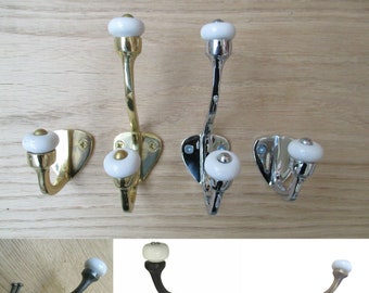 PAQUETE DE 5 GANCHOS GLOUCESTER para sombreros y abrigos, ganchos rústicos retro vintage victorianos con punta de cerámica, gancho para bata