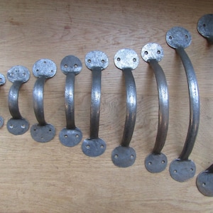 HAND FORGED BLACKSMITH wrought iron rustic old forge cabinet cupboard door pull handles vintage country cottage old English Bean Penny End