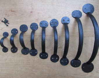 HAND FORGED BLACKSMITH wrought iron rustic old forge cabinet cupboard door pull handles vintage country cottage old English Bean Penny End