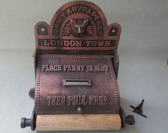 Cast Iron LONDON TOWN PENNY Slot Paper toilet roll holder rustic vintage antique ornate fancy old style roll holder loo wc holder