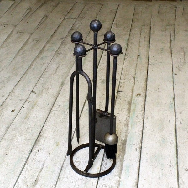 WINDSOR Hand Forged blacksmith vintage Rustic Fireside Fireplace Companion Tool Set Coal Log Fires antique iron