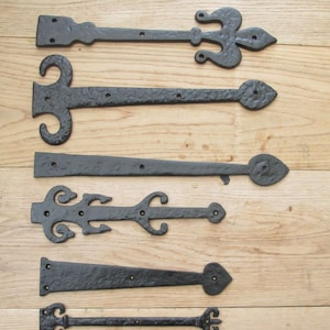 PAIR Of HINGE FRONTS cast iron Vintage rustic old English country cottage dummy false hinge fronts Black Antique